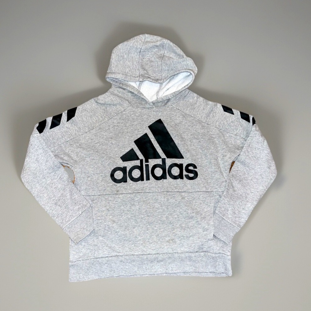 Adidas Kids Hooded Sweatshirt Kangaroo Pocket Black Adidas Logo W/3 Strips